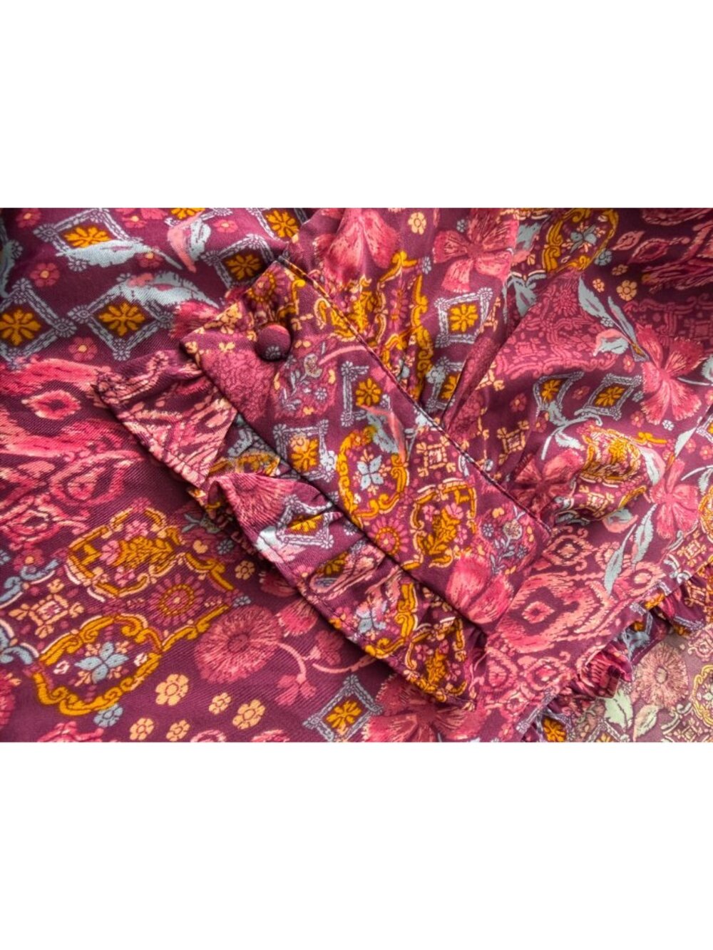 Emily Daniels Floral Boho Button-Front Blouse Ruffle Neck Long Sleeves Size 3X - Picture 6 of 11